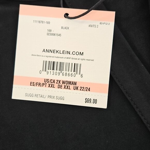 NEW Ann Klein Blouse Women's 2X Black V Neck Short Sleeve NWT Rivets Oversized - Picture 7 of 16